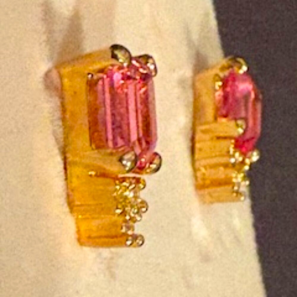 Vintage earrings-Gold tone-Simulated amethyst & diamonds